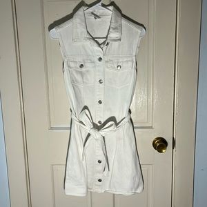 Bobbles & Lace, White Denim Dress, Pockets, Small